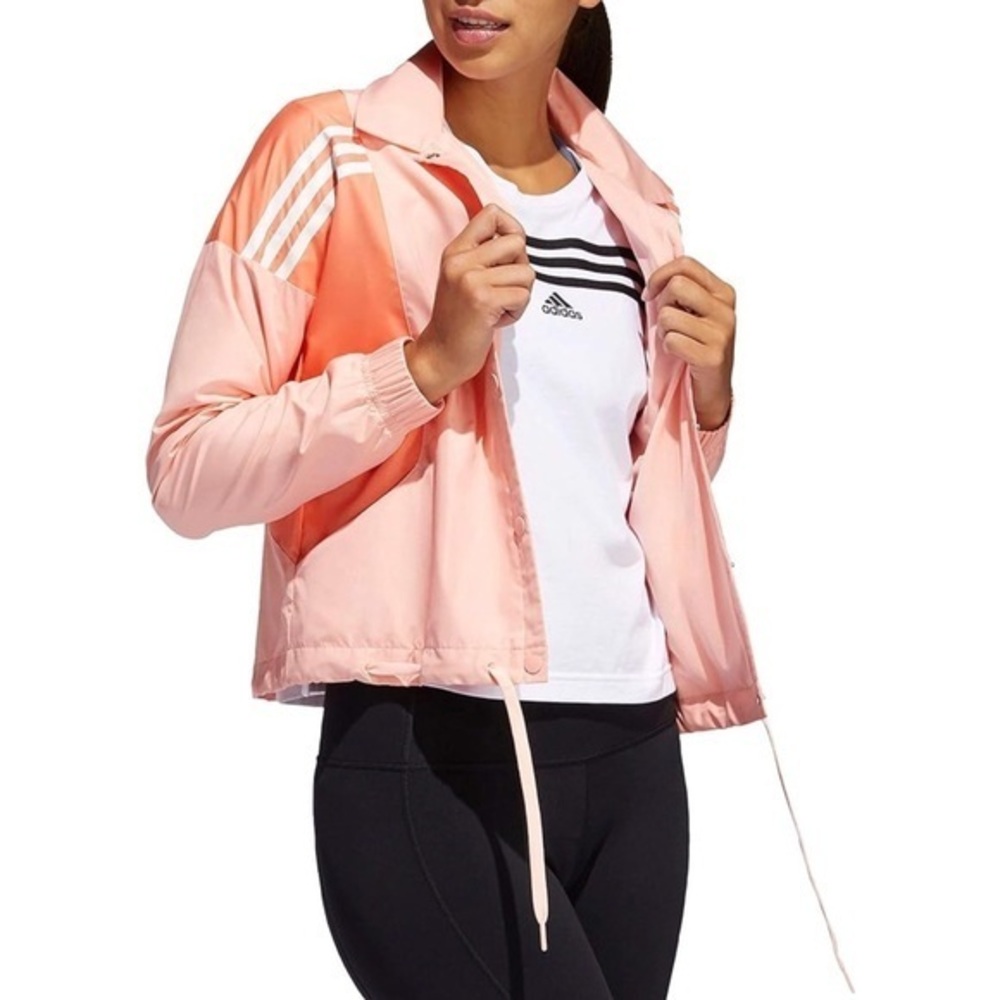 Adidas Women's 3-Stripes Windbreaker Athletic Lightweight Jacket Pink Size M
